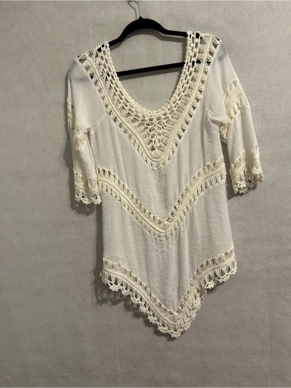 oho Crochet Lace Cream Tunic Top Size M Cottagecore Festival Beachy Sheer Blouse - Picture 2 of 5